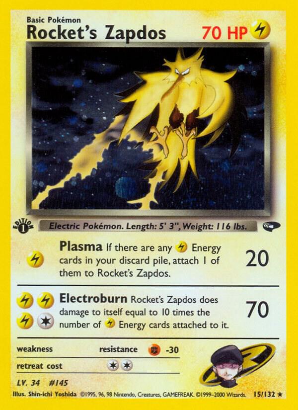 Rocket's Zapdos 015/132 card from Gym Challenge