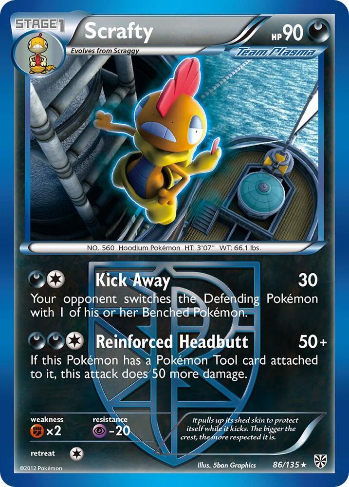 Scrafty (Team Plasma) 86/135 card from Plasma Storm