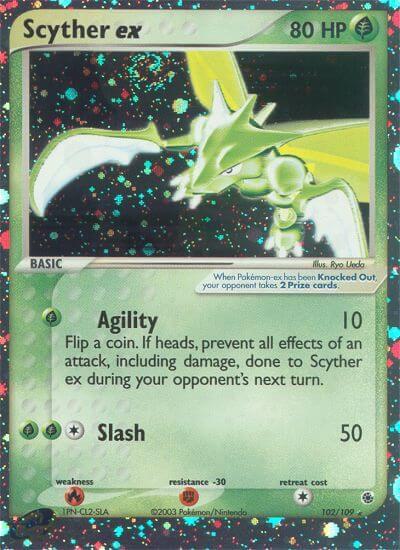 Scyther ex 102/109 card from Ruby and Sapphire