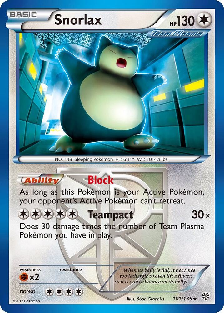 Snorlax (Team Plasma) 101/135 card from Plasma Storm