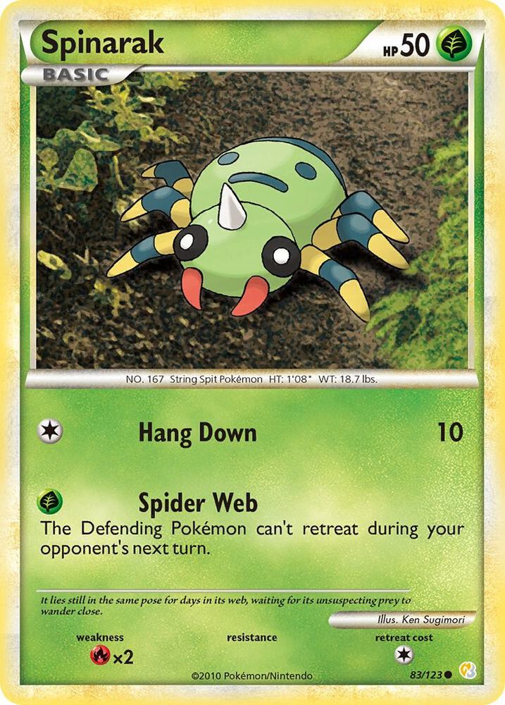Spinarak 83/123 card from HeartGold SoulSilver