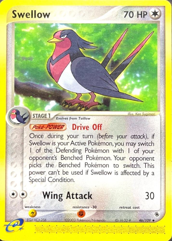 Swellow 46/109 card from Ruby and Sapphire