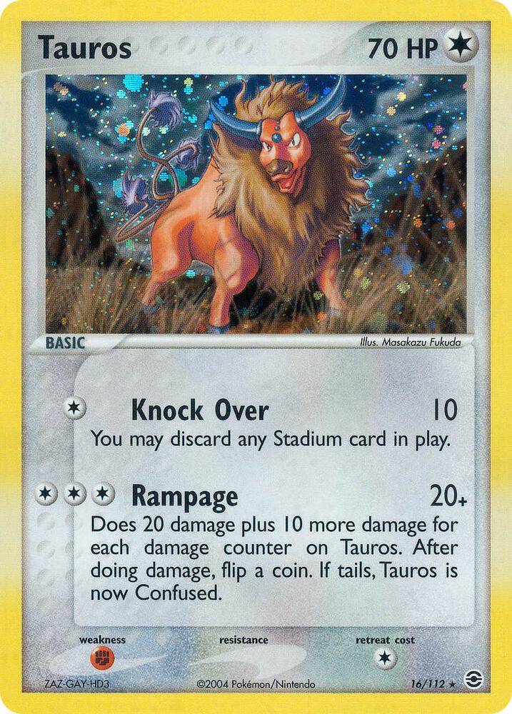 Tauros 16/112 card from FireRed & LeafGreen