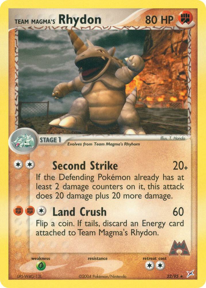 Team Magma's Rhydon 22/95 card from Team Magma vs Team Aqua