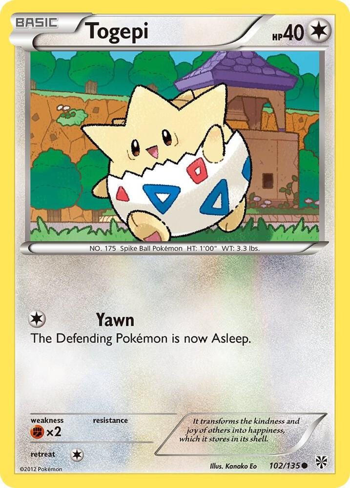Togepi 102/135 card from Plasma Storm