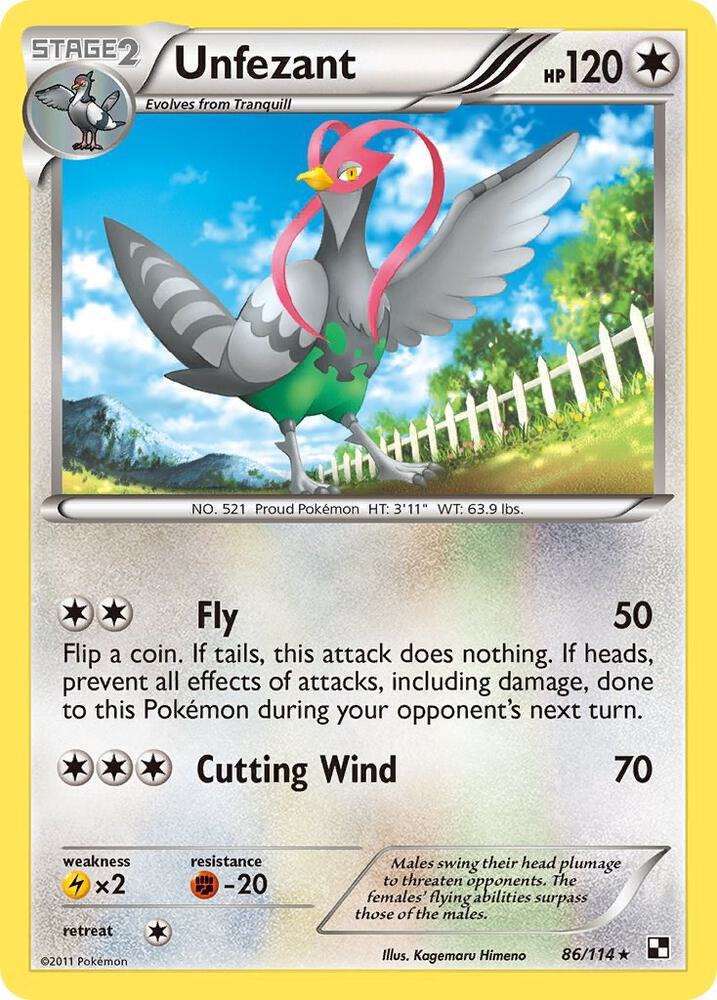 Unfezant 86/114 card from Black and White