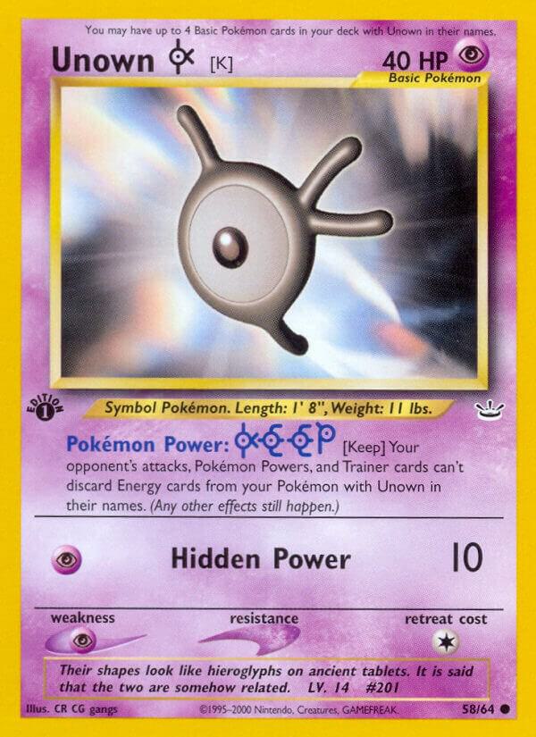 Unown [K] 58/64 card from Neo Revelation