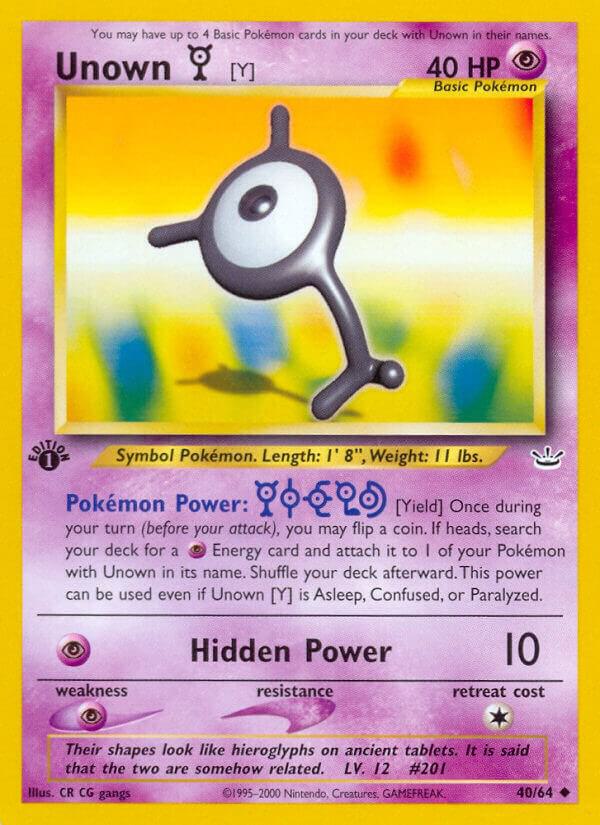 Unown [Y] 40/64 card from Neo Revelation