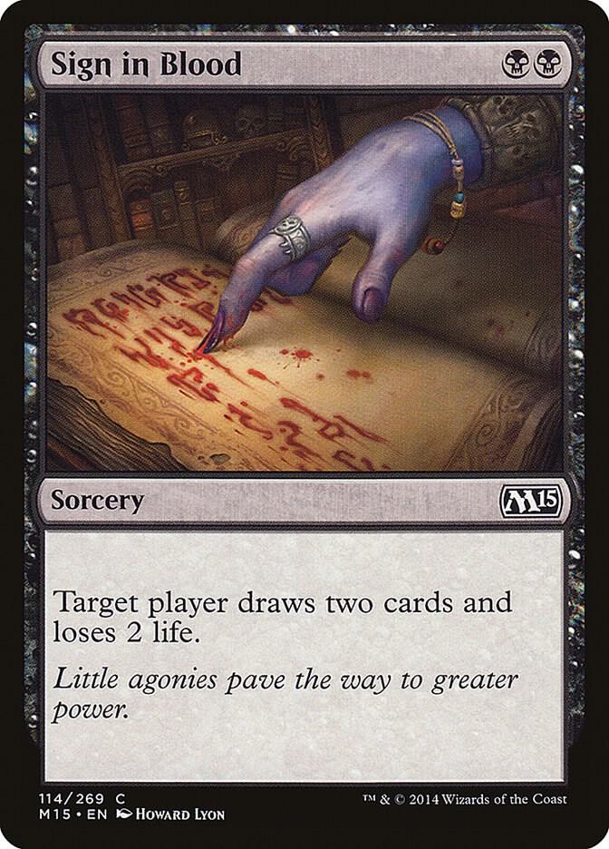 Sign in Blood 114 card from Magic 2015 (M15)