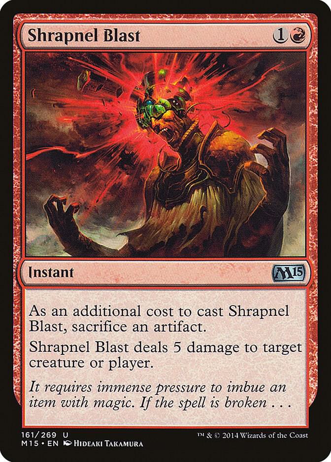 Shrapnel Blast 161 card from Magic 2015 (M15)