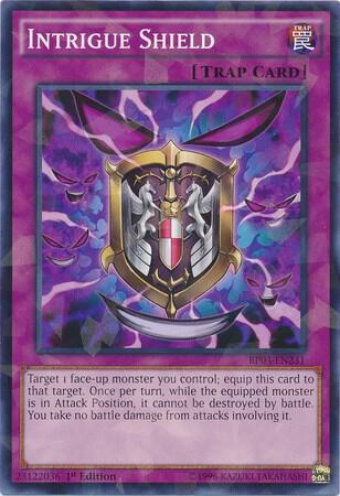 Intrigue Shield (Shatterfoil) BP03-EN231 card from Battle Pack 3: Monster League