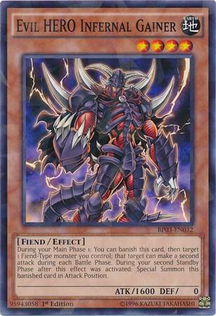 Evil HERO Infernal Gainer (Shatterfoil) BP03-EN032 card from Battle Pack 3: Monster League