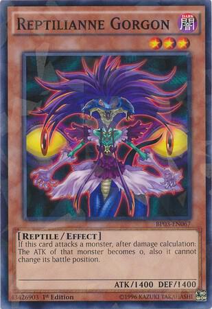 Reptilianne Gorgon (Shatterfoil) BP03-EN067 card from Battle Pack 3: Monster League
