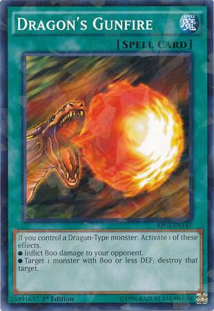 Dragon's Gunfire (Shatterfoil) BP03-EN141 card from Battle Pack 3: Monster League