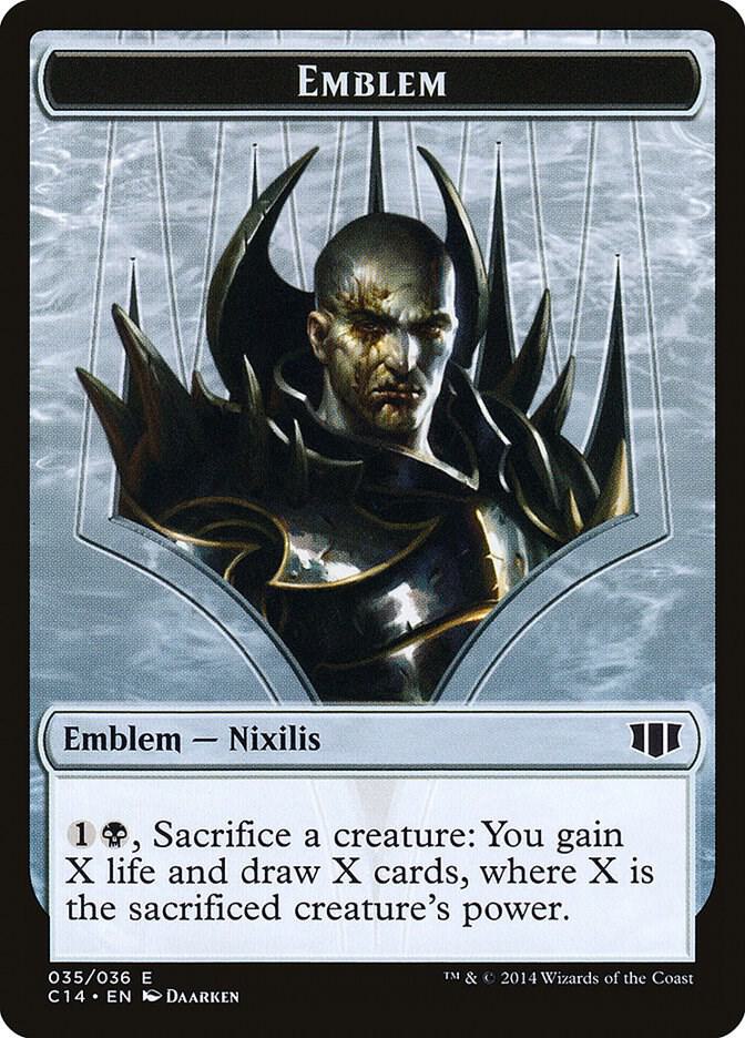 Emblem - Ob Nixilis of the Black Oath // Zombie Double-Sided Token 35 // 16 card from Commander 2014