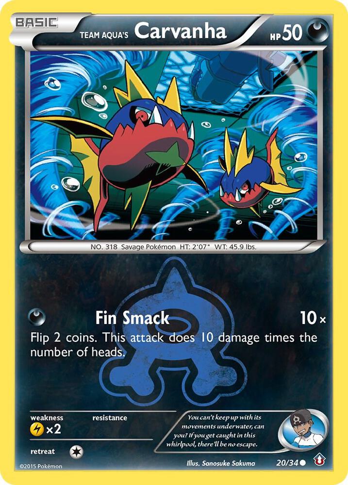 Team Aqua's Carvanha 20/34 card from Double Crisis