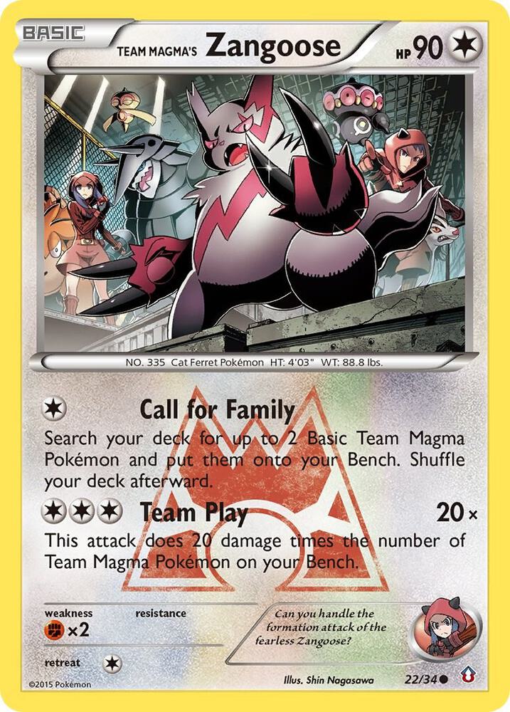 Team Magma's Zangoose 22/34 card from Double Crisis