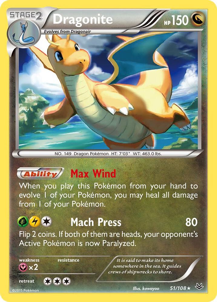Dragonite (51) 51/108 card from XY - Roaring Skies