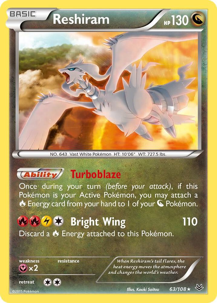 Reshiram 63/108 card from XY - Roaring Skies
