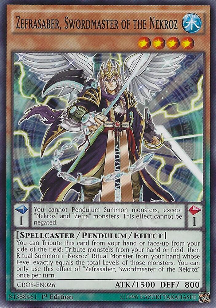 Zefrasaber, Swordmaster of the Nekroz CROS-EN026 card from Crossed Souls
