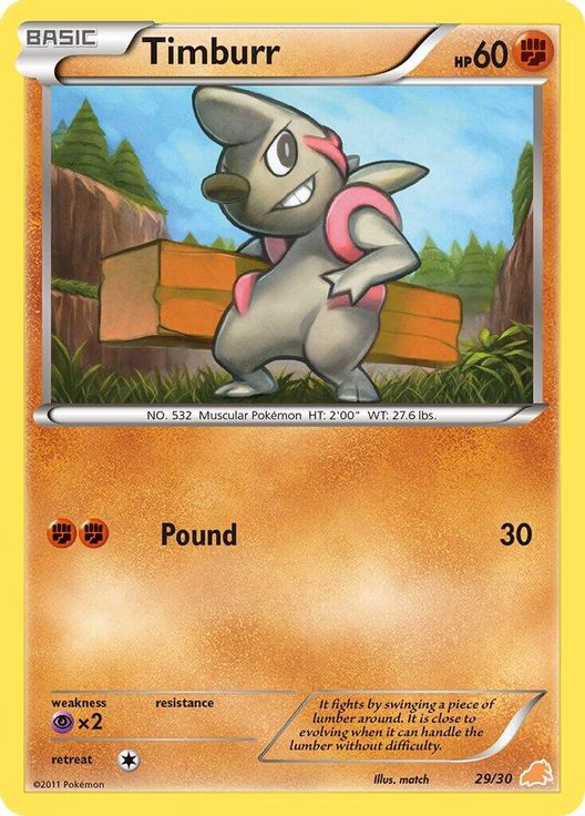 Timburr (#29) 29/30 card from BW Trainer Kit: Excadrill & Zoroark
