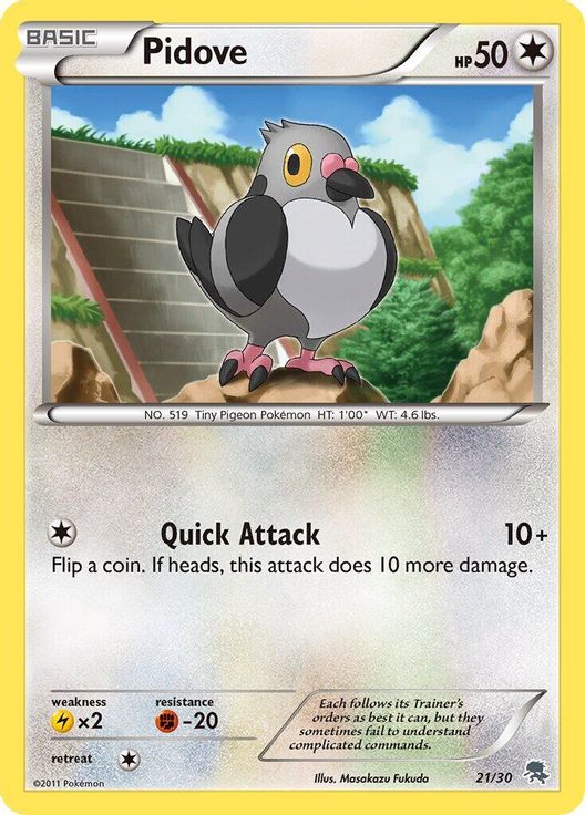 Pidove (#21) 21/30 card from BW Trainer Kit: Excadrill & Zoroark