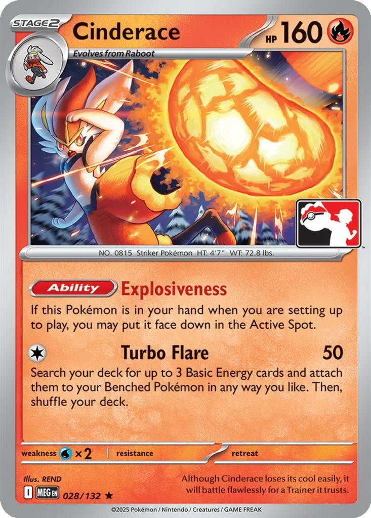 Cinderace 028/132 card from Prize Pack Series Cards