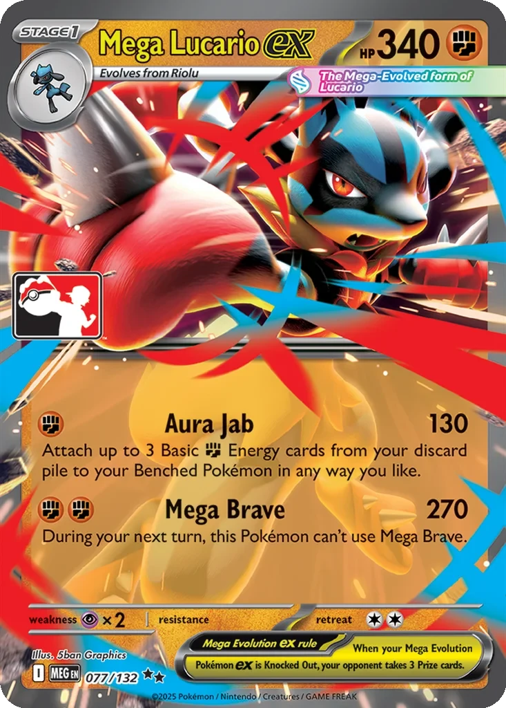 Mega Lucario ex 077/132 card from Prize Pack Series Cards
