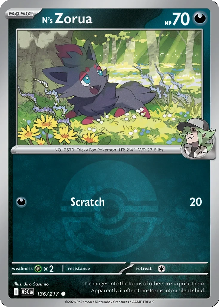 N's Zorua (Poke Ball) 136/217 card from ME: Ascended Heroes