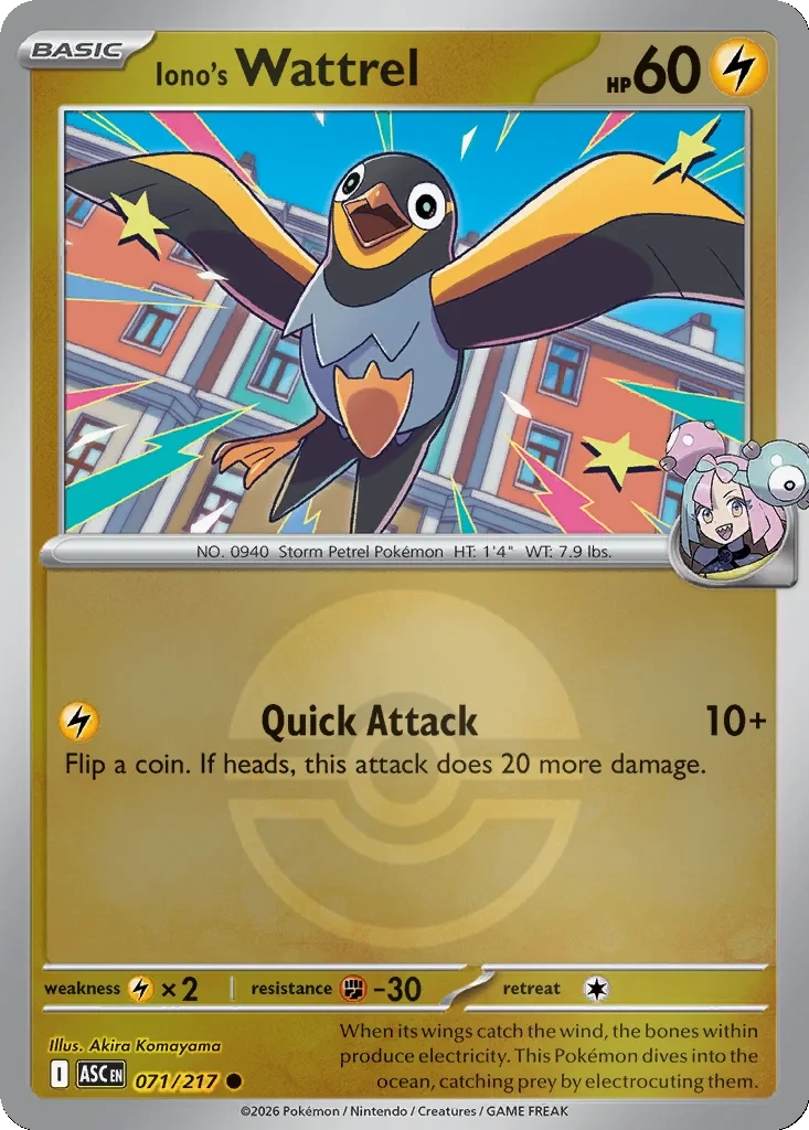 Iono's Wattrel (Poke Ball) 071/217 card from ME: Ascended Heroes