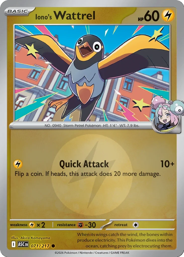 Iono's Wattrel (Energy Symbol Pattern) 071/217 card from ME: Ascended Heroes