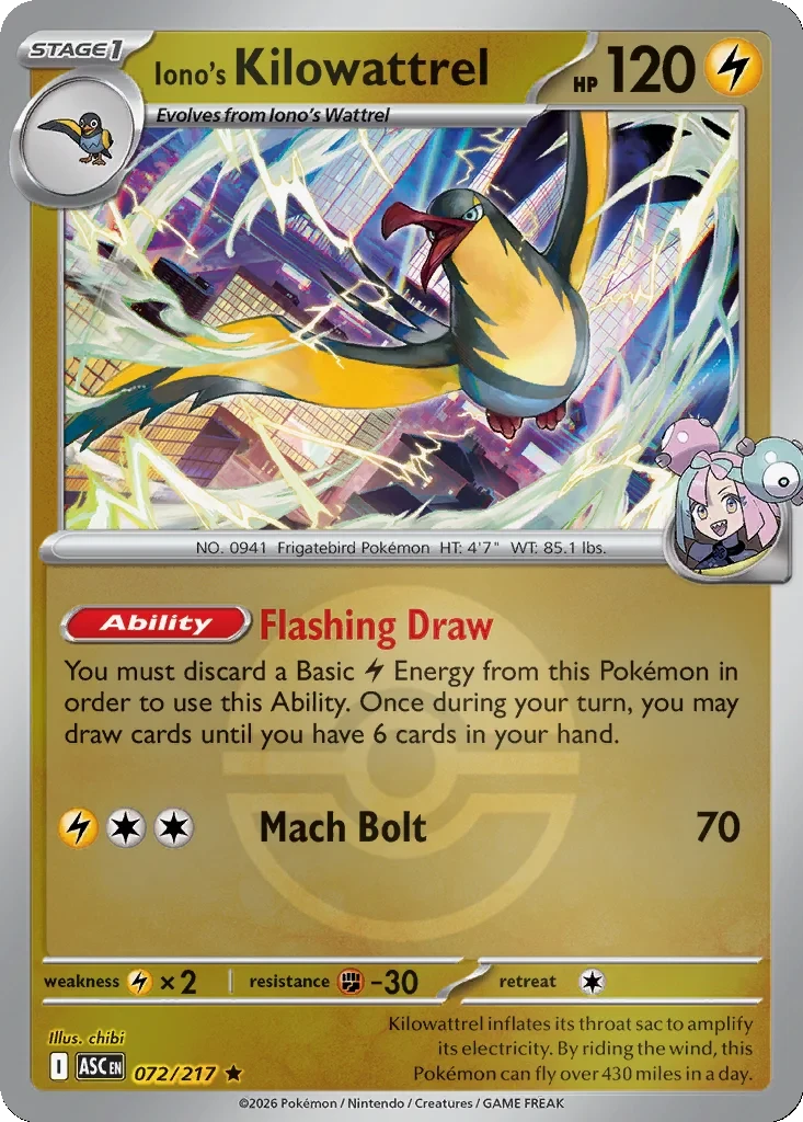 Iono's Kilowattrel (Poke Ball) 072/217 card from ME: Ascended Heroes