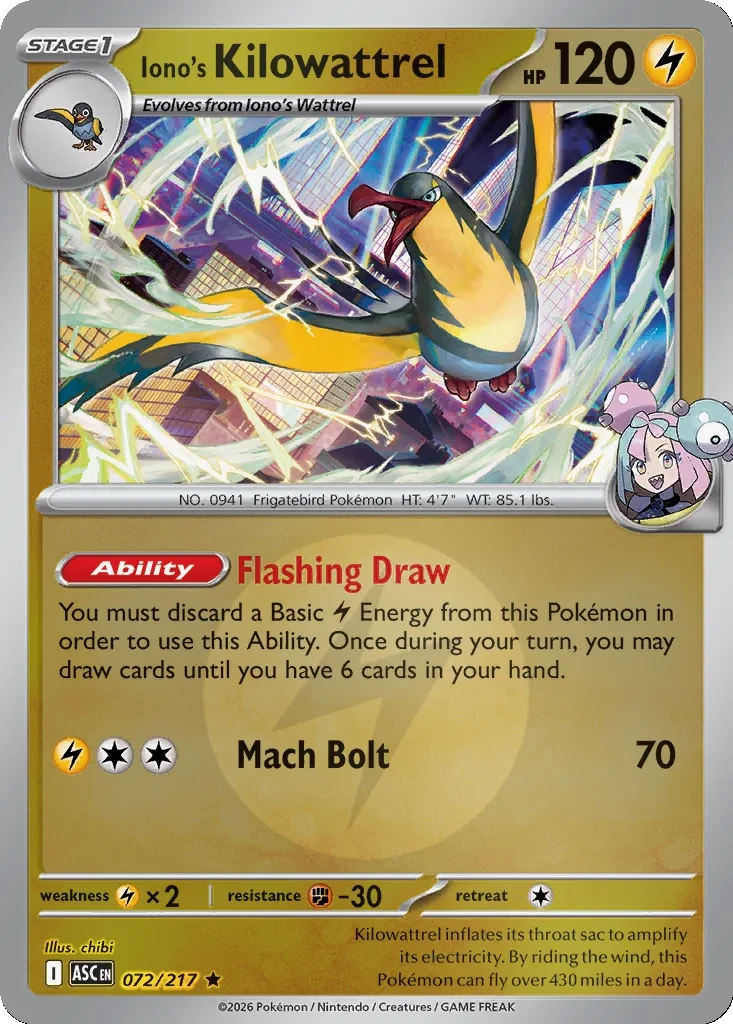 Iono's Kilowattrel (Energy Symbol Pattern) 072/217 card from ME: Ascended Heroes