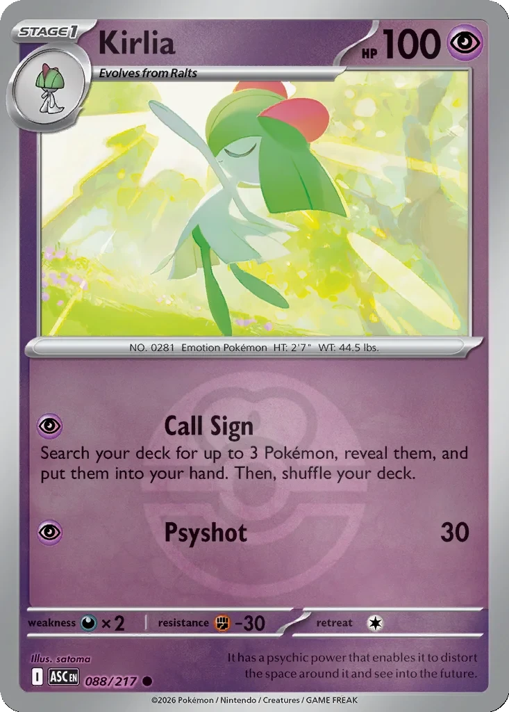 Kirlia (Love Ball) 088/217 card from ME: Ascended Heroes