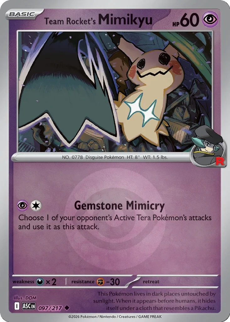 Team Rocket's Mimikyu (Energy Symbol Pattern) 097/217 card from ME: Ascended Heroes