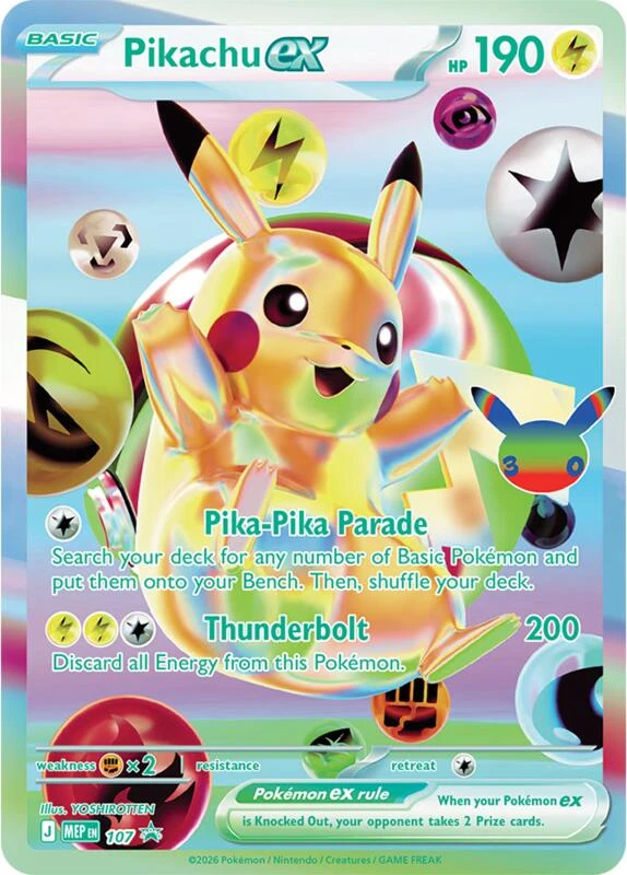 Pikachu ex (30th Celebration) 107 card from ME: Mega Evolution Promo