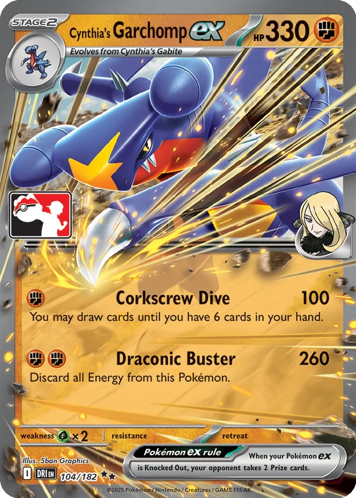 Cynthia's Garchomp ex 104/182 card from Prize Pack Series Cards