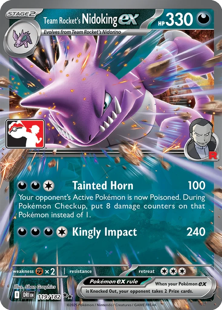 Team Rocket's Nidoking ex 119/182 card from Prize Pack Series Cards