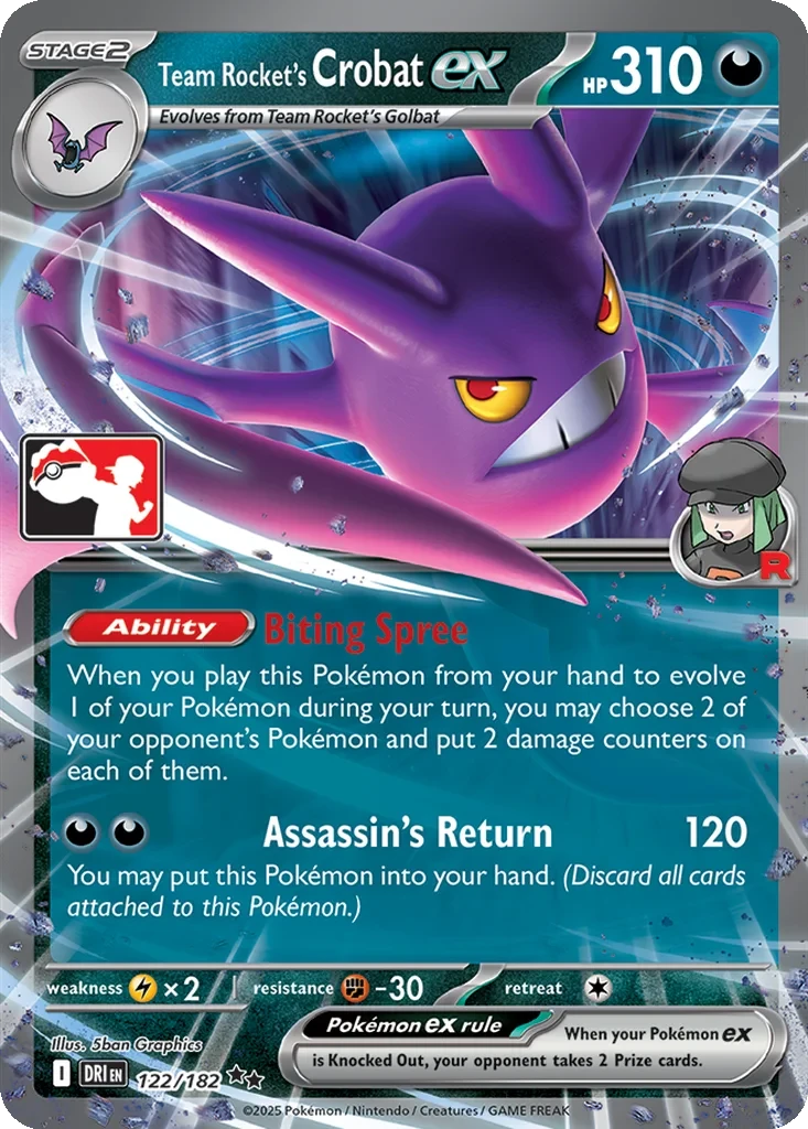 Team Rocket's Crobat ex 122/182 card from Prize Pack Series Cards