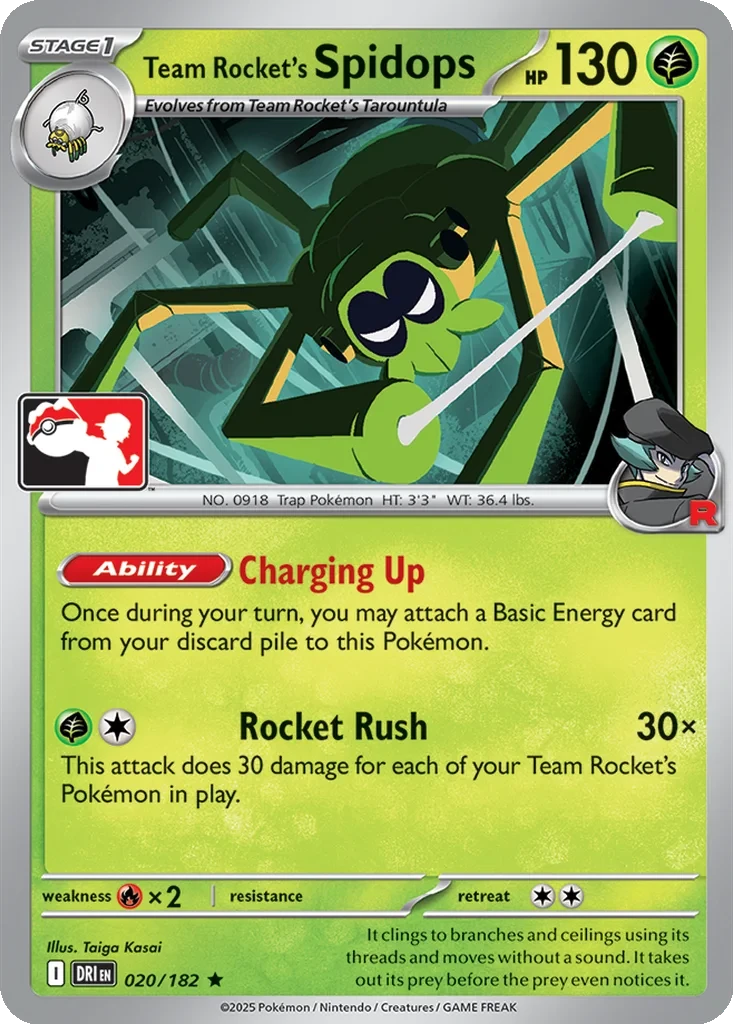 Team Rocket's Spidops 020/182 card from Prize Pack Series Cards