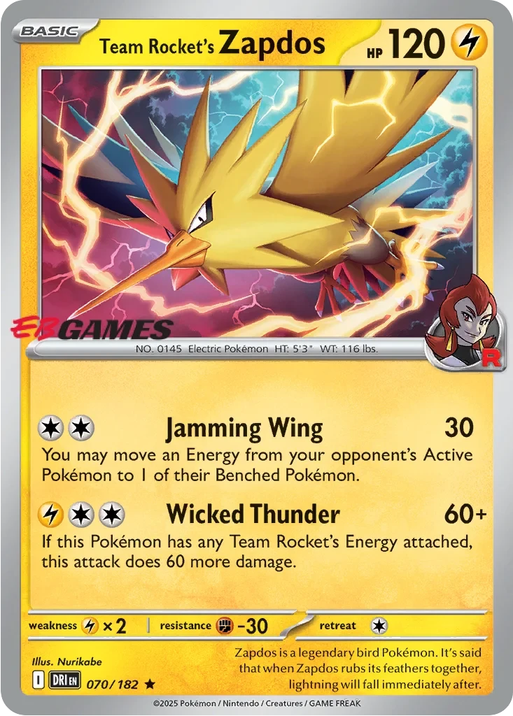 Team Rocket's Zapdos (EB Games Exclusive) 070/182 card from Miscellaneous Cards & Products