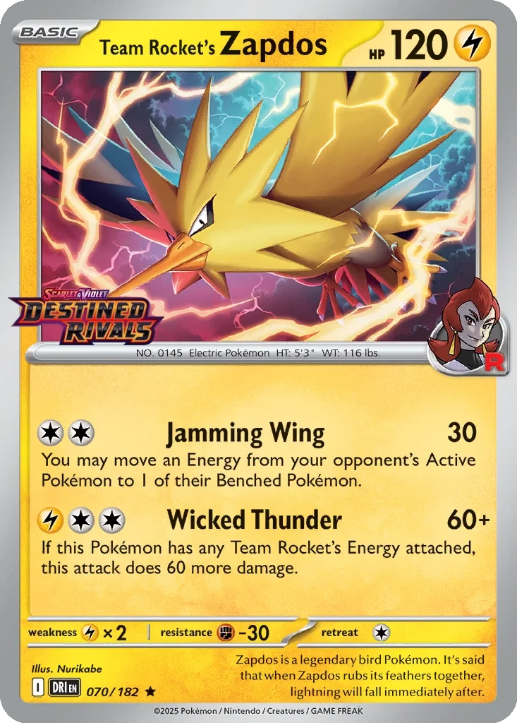 Team Rocket's Zapdos (Destined Rivals Stamp) 070/182 card from Miscellaneous Cards & Products