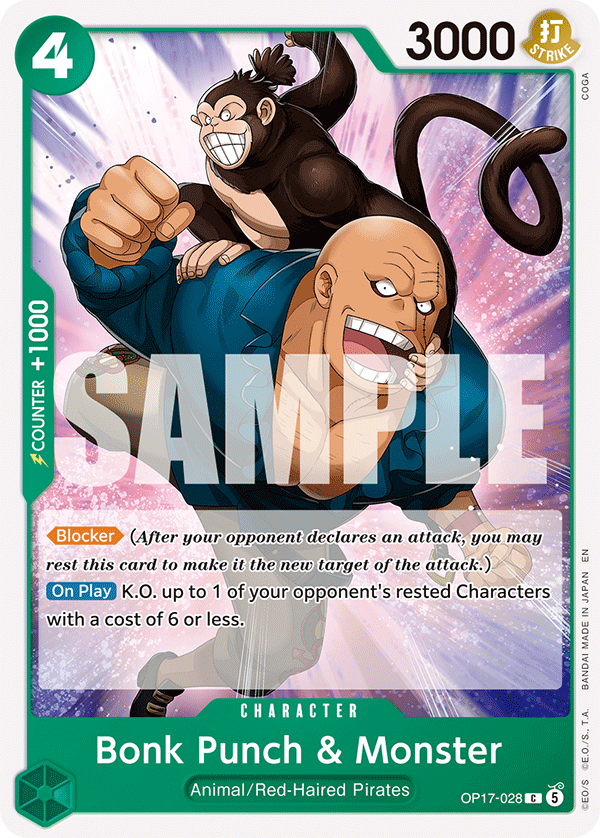 Bonk Punch & Monster OP17-028 card from The World's Strongest Warriors