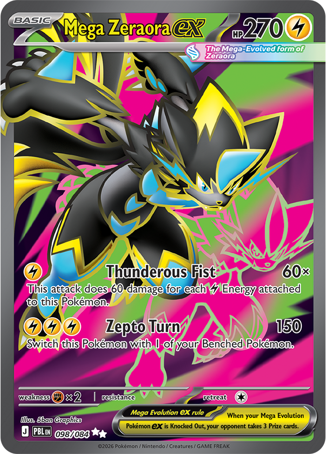 Mega Zeraora ex 098/084 card from ME05: Pitch Black