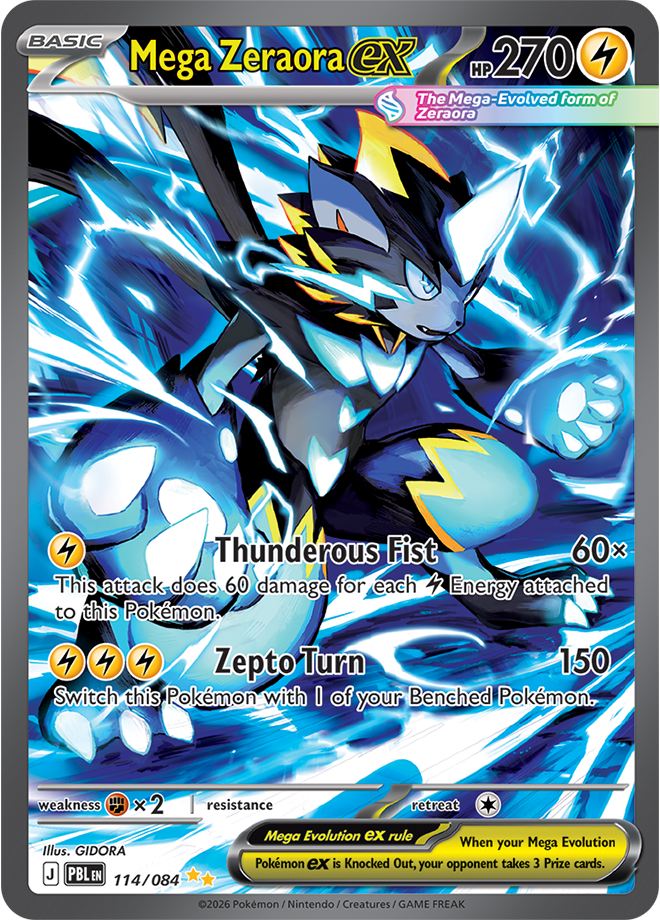 Mega Zeraora ex 114/084 card from ME05: Pitch Black